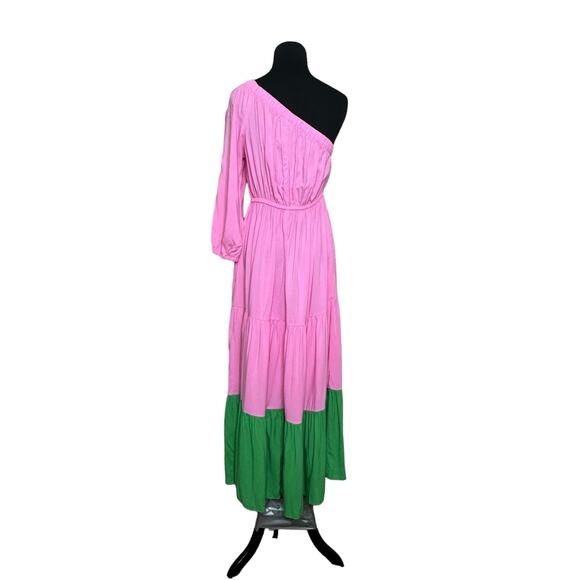 Scoop pink green one shoulder tiered maxi dress size XS - Picture 14 of 15